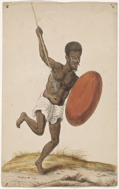 Madagaskisk kriger med assegai og skjold af Anonymous