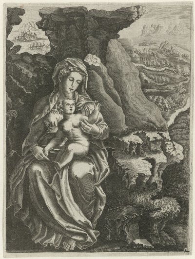 Mary med barn i et klippelandskab af Anonymous