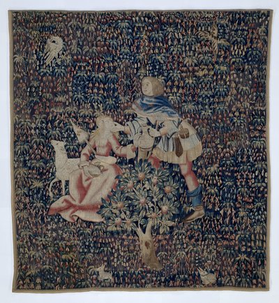 Millefleurs med hyrde og hyrdinde (fragment) af Anonymous