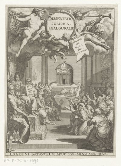 Minerva og knælende lærde Dissertatio juridica inauguralis (titel på objekt) af Anonymous