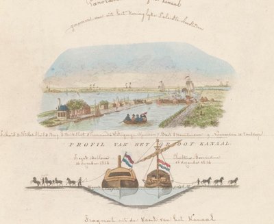 Nordholland Kanal, 1824 Panorama over Canal Grande, taget fra Kongeslottet i Amsterdam / Profil af Canal Grande (titel på objekt) af Anonymous