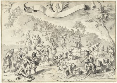 Designtegning til trykket Greed forsøger at overhale Fortuna, 1720 The Great Scene of Folly (serietitel) af Anonymous