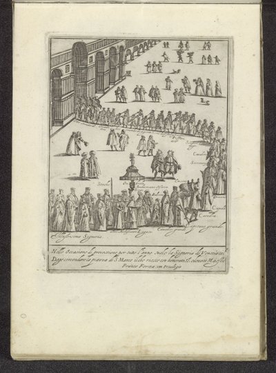 Optocht med de doge en Serenissima Signoria over San Marcoplein te Venetië Scènes uit het Venetiaanse leven (serietitel) Habiti d