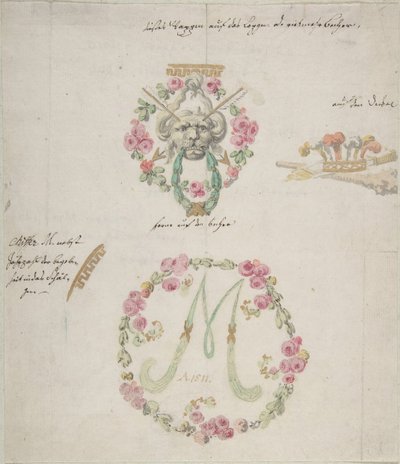 Ornamental design til porcelæn, 1700-tallet. af Anonymous,.