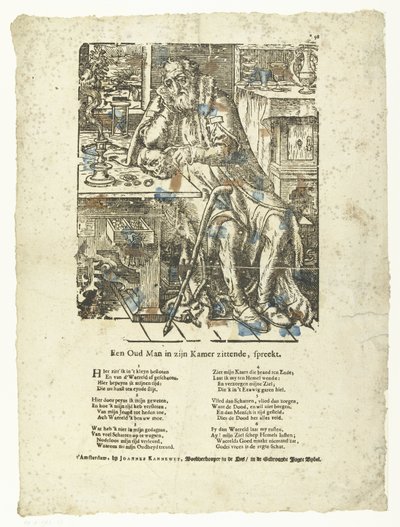 Gammel mand på sit værelse (vanitas) En gammel mand, der sidder på sit værelse, taler. (titel på objekt) af Anonymous
