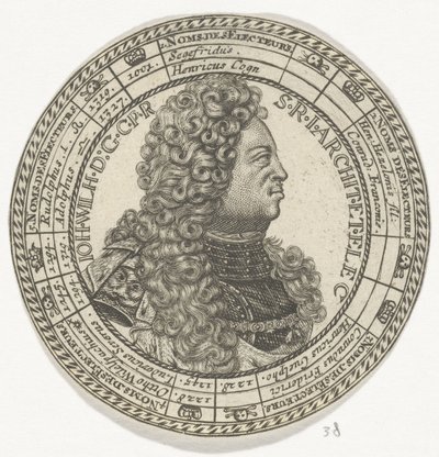 Medalje med portrættet af Johan Willem og navnene på kurfyrste i Pfalz af Anonymous