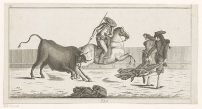 Picador stikker sin lanse ind i en tyr Coleccion de las principales suertes de una corrida de toros (serietitel på objekt) Samling af de vigtigste tyrefægtningsmanøvrer (serietitel) af Anonymous