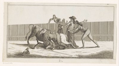 Picador faldt af sin hest Coleccion de las principales suertes de una corrida de toros (serietitel på objekt) Samling af de vigtigste tyrefægtningsmanøvrer (serietitel) af Anonymous