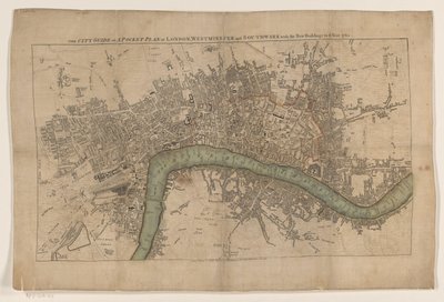 Plattegrond af London, 1761 Byguiden eller en lommeplan over London, Westminster og Southwark med de nye bygninger til år 1761 (titel på objekt) af Anonymous