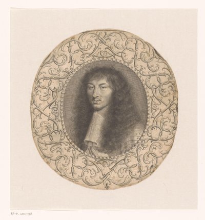Portræt af Ludvig XIV omgivet af en dekorativ ramme med arabesker af Anonymous