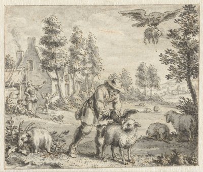 Ravn, der vil efterligne ørnen Design til illustrationer til en udgave af Jean de la Fontaines Fabler (serietitel) af Anonymous