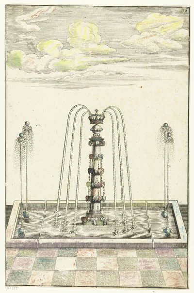 Rektangulært bassin med ionisk søjle Architectura Curiosa Nova (serietitel) af Anonymous