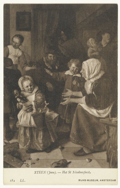 Gengivelse af maleriet Sankt Nikolaus fest af Jan Steen St Nicholas-festen (titel på objektet) Rijks-Museum, Amsterdam (serietitel) af Anonymous