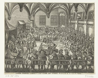 Diet af Augsburg, 1530 Tilståelse. Evangelium. Carolo V. Caes. Udstilling. aug. Findel. M.D.XXX. d. XXV. Junii (titel på objekt) af Anonymous