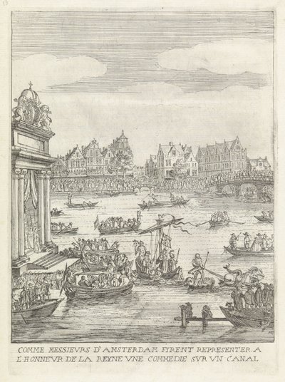 Schouwspel op de Amstel Da Gentlemen of Amsterdam fik opført en komedie på en kanal til ære for dronningen (titel på objektet) Historien om indtoget af den mest kristne konges dronningemoder i de forenede provinser i Holland. (serietitel) af Anonymous