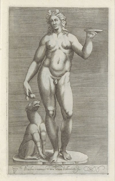 Skulptur af Bacchus en en hund Bacchus og marmor i området af Vallens palads (titel på objektet) Antikke skulpturer i Rom (serietitel) Ikoner af de gamle statuer af byen Rom, som ses på offentlige steder (serietitel) af Anonymous