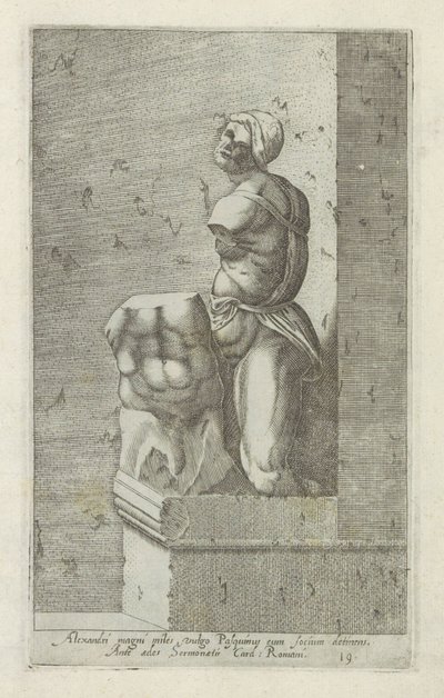 Skulptur af Pasquino En soldat fra Alexander den Store, almindeligvis kendt som Pasquinus, der holder Phocius (...) (titel på objektet) Antikke skulpturer i Rom (serietitel) Ikoner af de gamle statuer af byen Rom, som ses på offentlige steder (serietitel) af Anonymous