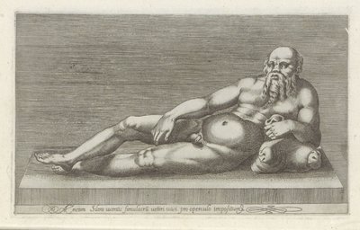 Skulptur af Silenus En bronzestatue af Aeneas Silenus liggende på et gammelt kar til låg (titel på objekt) Antikke skulpturer i Rom (serietitel) Ikoner af de gamle statuer af byen Rom, som ses på offentlige steder (serietitel) af Anonymous