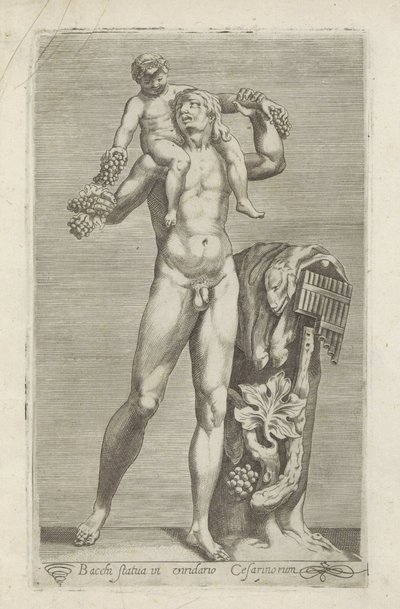 Skulptur af Silenus met de unge Bacchus op sine skoddere Statuen af ​​Bacchus i Cæsarernes have (titel på objektet) Antikke skulpturer i Rom (serietitel) Ikoner af de gamle statuer af byen Rom, som ses på offentlige steder (serietitel) af Anonymous