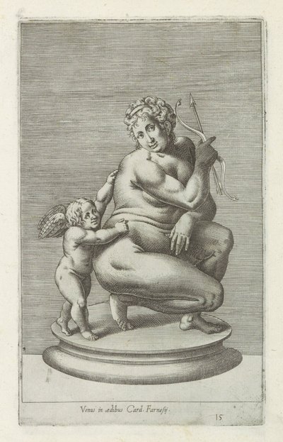 Skulptur af Venus en Amor Venus i Cards hus. Farnesii (titel på objekt) Antikke skulpturer i Rom (serietitel) Ikoner af de gamle statuer af byen Rom, som ses på offentlige steder (serietitel) af Anonymous