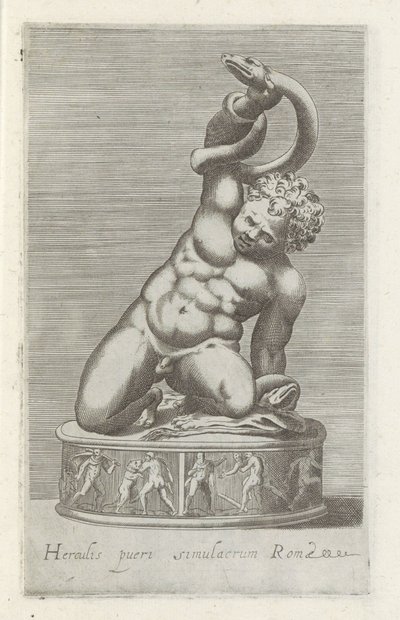 Skulptur af den unge Hercules i kamp med en slang Statue af Hercules, Roms barn (titel på objekt) Antikke skulpturer i Rom (serietitel) Ikoner af de gamle statuer af byen Rom, som ses på offentlige steder (serietitel) af Anonymous