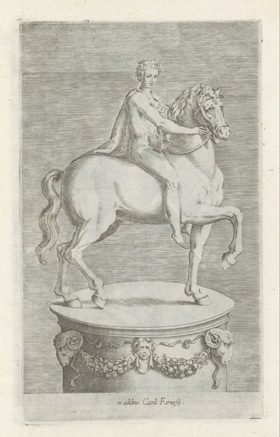 Skulptur af en naakte jongen på en paard Antikke skulpturer i Rom (serietitel) Ikoner af de gamle statuer af byen Rom, som ses på offentlige steder (serietitel) af Anonymous