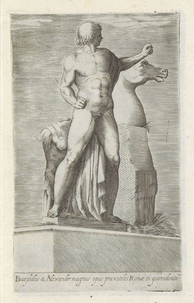 Sculptuur af een van de Dioscuren op het Quirinaal te Rom Bucephalus & Alexander store værk (...) (titel på objekt) Antikke skulpturer i Rom (serietitel) Ikoner af de gamle statuer af byen Rom, som ses på offentlige steder (serietitel) af Anonymous