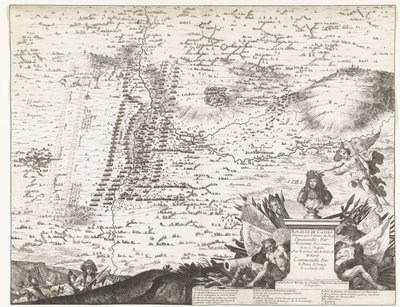 Slag bij Kassel, 1677 Slaget ved Cassel vundet af Kongens hær under kommando af Hans Majestæts eneste bror over hæren af ​​Hollands stænder, kommanderet af prinsen af ​​Orange den 11. april 1677 (titel på objekt) af Anonymous