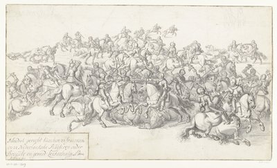Slaget ved Gourmet, 1600 Blodig kamp mellem 22 frankiske og 22 nederlandske Ruyteren under Breaut og Gerard Leckerbeetge Ao. 1600 (titel på objekt) af Anonymous