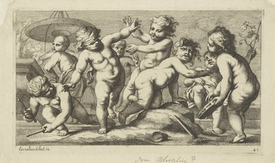 Putti leger ved et springvand Spiller putti (serietitel) af Anonymous