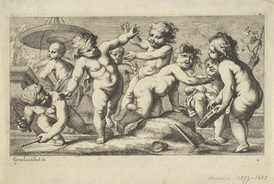 Putti leger ved et springvand Spiller putti (serietitel) af Anonymous