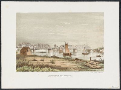 Jernbanebro nær Dordrecht, 1872 Jernbanebro nær Dordrecht (titel på objekt) Hovedjernbanebroerne i Holland (serietitel) af Anonymous