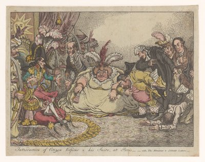 Spotprent mødte Napoleon en Fox, 1802 Introduktion af Citizen Volpone & his Suite, i Paris - vide, The Moniteu & Cobbett