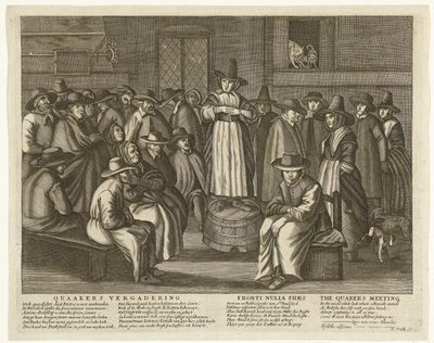 Tegneserie af de engelske kvækere, ca. 1656 Quaaker Meeting / Fronti Nulla Fides / The Quakers Meeting (titel på objekt) af Anonymous