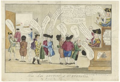 Tegneserie af englænderne på St. Eustatius, 1781 Den sene auktion på St. Eustatia (titel på objekt) af Anonymous