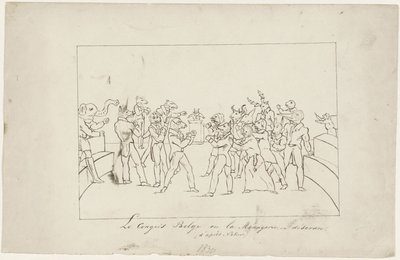 Tegneserie, der skildrer uenigheden i den belgiske nationalkongres om valget af en konge, 1831 Le Congress Belge ou la Menagerie en désordre. (d