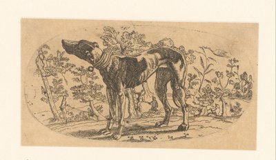 Stående hund foran et landskab af Anonymous