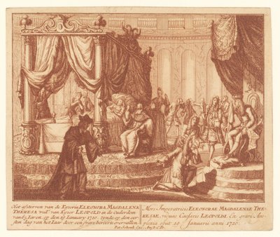 Dødslejet af kejserinde Eleanor af Pfalz-Neuburg, 19. januar 1720 Kyserinens døende Eleonora Magdalena Theresa Woad. af Kyser Leopold i en alder af 65 Iaren (...) (titel på objekt) af Anonymous