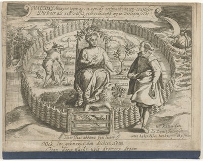 Pjecens titelside: Maechts svarer imod, på og aen, en kurtisans tale / Die haer als een falsk monstrøsitet, tunge-erg til leijen socht, 1617 af Anonymous