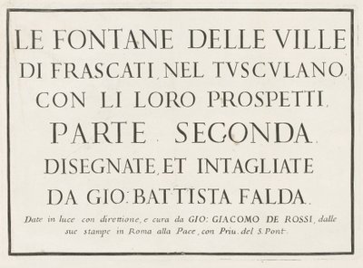 Titeltryk med indrammet titel Fontane delle ville di Frascati (serietitel) Fountains of Frascati (serietitel) af Anonymous