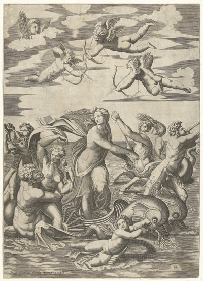 Triomf van Galatea mødte tritons i nereïden in putti af Anonymous