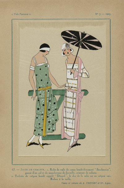 Meget parisisk, 1923, nr. 7: 17.- VARMEDAGE. - 1. Bomuld voile kjole... af Anonymous
