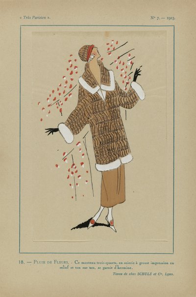 Meget parisisk, 1923, nr. 7: 18.- REGN AF BLOMSTER. / Denne trekvart frakke... af Anonymous