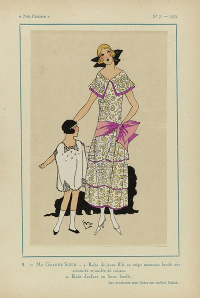 Meget parisisk, 1923, nr. 7: 9.- MIN STORESØSTER. - 1. Ung piges kjole... af Anonymous
