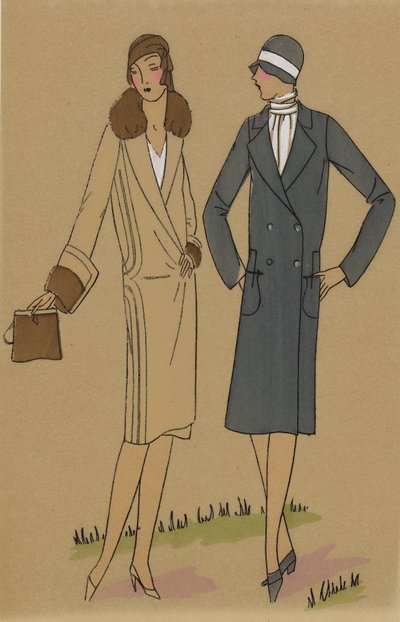 Meget parisisk, 1928, nr. 6: øl / 2.- Mondaine kreationer - Elegant frakke ... af Anonymous