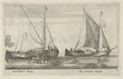 To skibe: en frisisk kaag og en gelderse kaag A Gelderse Kaegh, A Vriese Kaegh (titel på objekt) af Anonymous