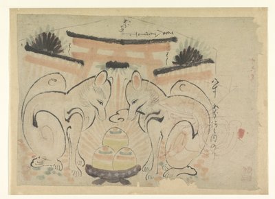To ræve ved et japansk tempel af Anonymous
