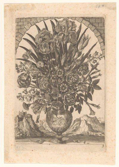 Vase med blomster og bjerglandskab Vaser med blomster (serietitel) af Anonymous
