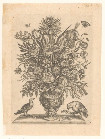 Vase med blomster og to fugle Vaser med blomster (serietitel) af Anonymous
