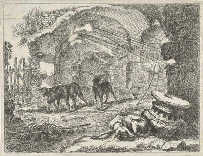 Fire hunde ved en ruin Hunde (serietitel) af Anonymous